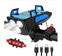 Juego de luces LED para bicicleta con soporte para teléfono recargable, luz para bicicleta de 4000 mAh con banco de energía con timbre y luz trasera, linterna para bicicleta, senderismo, camping, toda