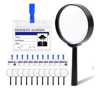 Juego de Lupa Detectiva, 12 Lupa Niños con 12 Tarjetas de Identificación de Detective con Clip, Set de Detectives para Investigadores Al Aire Libre, Detective, Juego De rol
