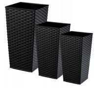 Juego de macetas de ratán KADAX, macetero de plástico, 19+25+30 cm, negro