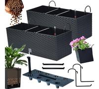 Juego de macetas para balcón 2 x 51 x 19 x 18,5 cm | Maceta de balcón con aspecto de ratán| Maceta con asa, soportes y sistema de riego | Macetas para terraza | Jardinera de diseño elegante |Antracita