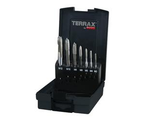 Juego de Machos de Roscar a Máquina HSS-Co TERRAX by RUKO M3-M12 - 7 Piezas - DIN 371/376 - Roscado Profesional en Metal