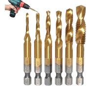 Juego De Machos De Roscar | Brocas para Desbarbar con Vástago Hexagonal - Juego Para Taladrar Roscar Y Desbarbar,Para Trabajos En Metal Madera Taller Mecánico Fontanería Electricidad