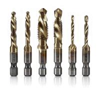 Juego de machos de roscar hexagonales dorados, 6 piezas, M3, M4, M5, M6, M8, M10, HSS, con función autorroscante, juego de brocas para metal, madera y plástico, en caja de almacenamiento robusta