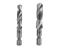 Juego de machos de roscar M8 M10, macho de roscar HSS chapado en titanio, brocas de macho de roscar con vástago hexagonal dorado y plateado, juego de 2 piezas(Silver)
