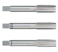 Juego de machos para roscar a mano M DIN 352 HSS rectificados, ideales para hacer roscas precisas en metal y reparar roscas dañadas.