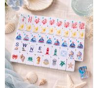 Juego de mahjong americano con temática oceánica, 160 azulejos acrílicos grabados de 4 capas, juego de viaje portátil, con bolsa de transporte y accesorios, regalo para los amantes de los juegos de