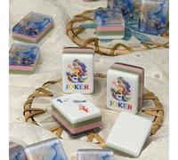 Juego de mahjong americano con temática oceánica, 160 azulejos acrílicos grabados de 4 capas, juego de viaje portátil, con bolsa y accesorios, regalo para los amantes de los juegos de azulejos