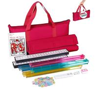 Juego de Mahjong Americano, Juego de Mahjong Americano Clásico Completo, de de Tamaño Completo con 166 Fichas, 4 Empujadores 2 en 1, Bolsa Blanda Roja, Fichas, Repartidor de Viento