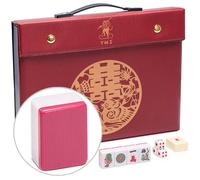 Juego de mahjong chino "Rouge Harmony" con 146 azulejos medianos, caja de vinilo rojo, indicador de viento y dados, solo para juego de estilo chino [ Yellow Mountain Imports