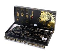Juego de mahjong portátil - Juego completo de 144 fichas de juego de mahjong de oro negro, juego de mesa compacto y fácil de viajar, colección de juegos de fiesta, juego de mahjong clásico para el