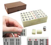 Juego de mahjong tamaño viajero - Juego tradicional chino de color beige, de almacenamiento portátil compacta para kit de azulejos | Juego de entretenimiento Mah Jong para viajes a ca