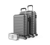 Juego de Maletas Upfly Gris 3 pzs ABS. Maleta Cabina 53x33,5x22, Maleta Mediana 60L y Neceser Azul
