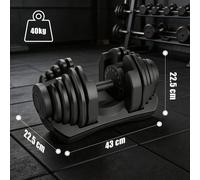 Juego de mancuernas ajustables de 40 kg con 17 niveles de peso, peso libre con dial rápido y base, equipo de entrenamiento de para gimnasio en casa, de placas de acero al , de fitness