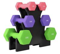 Juego de mancuernas hexagonales SPORTNOW con soporte para mancuernas, pesas antideslizantes para entrenamiento de fuerza en el gimnasio doméstico, levantamiento de pesas, 2 x 1 kg, 2 x 2 kg, 2 x 3 kg