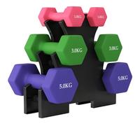 Juego de mancuernas hexagonales SPORTNOW con soporte para mancuernas, pesas antideslizantes para entrenamiento de fuerza en el gimnasio doméstico, levantamiento de pesas, 2 x 1 kg, 2 x 3 kg, 2 x 5 kg
