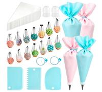 Juego de mangas pasteleras con 100 mangas pasteleras desechables + 14 boquillas + 2 acopladores para tartas + 2 bridas de silicona + 3 espátulas + 4 mangas pasteleras reutilizables para tartas