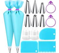 Juego de mangas pasteleras y puntas (15 piezas, azul) Kit de glaseado de repostería reutilizable para decoración de pasteles, kit de glaseado de magdalenas y galletas de Eco Earth