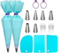 Juego de mangas pasteleras y puntas, kit de tuberías de glaseado para hornear con bolsas y puntas reutilizables de pastelería, convertidores estándar, anillos de silicona, suministros de herramientas