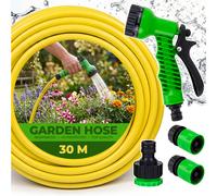 Juego de manguera de jardín con pistola rociadora, conectores, CITRON de goma de 1/2", 3 capas, 30 m