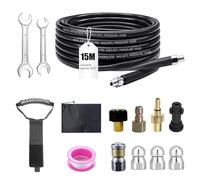 Juego de manguera de limpieza de tuberías de 10 m, 400 bar, 140 °C, con adaptador y boquillas, kit universal de limpieza de tuberías compatible con Kärcher K2-K7 y Bosch para limpieza de desagües y