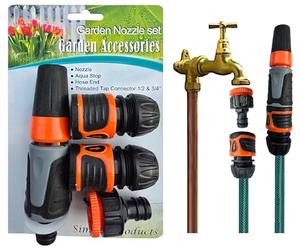 Juego de mangueras de jardín de conexión rápida de 5 piezas con boquilla de pulverización, conector de parada de agua AquaStop, extremo de manguera y adaptador de grifo roscado de 0.5 a 0.75 pulgadas