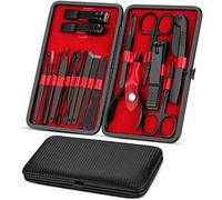 Juego de manicura, 18 piezas, juego de cortaúñas para pedicura, herramienta de cortaúñas, juego de viaje portátil, kit profesional de cuidado de uñas para el hogar, viajes (negro - interior rojo)