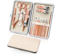 Juego de manicura, 18 piezas, juego de cortaúñas para pedicura, herramienta de cortaúñas, juego de viaje portátil, kit profesional de cuidado de uñas para el hogar, viajes (oro rosa)