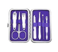 Juego de manicura 7 en 1, kit de pedicura de acero al carbono, tijeras para uñas, kit de aseo con estuche de viaje de cuero,Purple