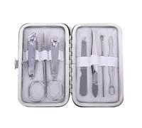 Juego de manicura 7 en 1, kit de pedicura de acero al carbono, tijeras para uñas, kit de aseo con estuche de viaje de cuero portátil, blanco