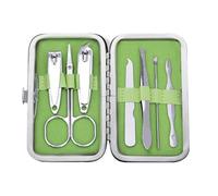 Juego de manicura 7 en 1, kit de pedicura de acero al carbono, tijeras para uñas, kit de aseo con estuche de viaje de cuero, verde