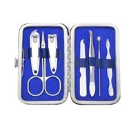 Juego de manicura 7 en 1, kit de pedicura de acero al carbono, tijeras para uñas, kit de aseo con estuche de viaje de cuero portátil, azul profundo