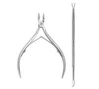 Juego de manicura profesional de acero inoxidable (1-5 piezas, cortaúñas, tijeras, alicates, quitacutículas, cuchillo de empuje), plateado, 2 piezas B, BH01