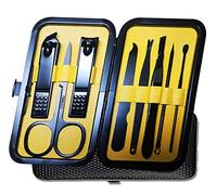Juego de manicura y pedicura, cortaúñas 8 en 1, cortador de acero inoxidable, tijeras afiladas para hombres y mujeres, uñas de manos y pies, tijeras vibrissac con estuche portátil elegante (amarillo_8