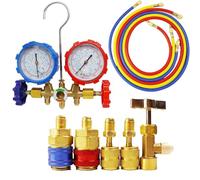 Juego De Manómetros For Colectores R410A, R22, R134a Y R404A, For HVAC, Aire Acondicionado, Refrigeración, Carga, Servicio Con Mangueras, Acopladores Ajustables, Adaptadores, Grifos.(Set 2)