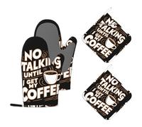 Juego de manoplas de horno y soportes para ollas, de silicona, para cocina, sin hablar hasta que obtengo mi café, resistentes al calor, 4 guantes de horno, almohadillas calientes para hornear, cocinar