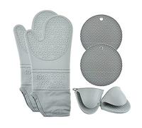 Juego de manoplas largas para horno y agarraderas para ollas, manoplas de silicona resistentes al calor, miniguantes para horno y agarraderas con almohadillas calientes (color: A, tamaño: talla única)