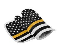 Juego de manoplas y agarraderas para cocina, diseño de bandera estadounidense, líneas naranjas finas, estrellas y rayas, paquete de 2, agarre de silicona antideslizante resistente al calor para hornea