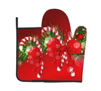 Juego de manoplas y soportes para ollas con estampado de Feliz Navidad, guantes de cocina antideslizantes resistentes al calor para hornear y cocinar a prueba de calor