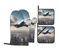 Juego de manoplas y soportes para ollas de Navidad personalizados, diseño único, resistente al calor, poliéster impermeable, perfecto para cocina y parrilla al aire libre, horizonte de vuelo, crucero