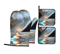 Juego de manoplas y soportes para ollas de Navidad personalizados, diseño único, resistente al calor, poliéster impermeable, perfecto para cocina y parrilla al aire libre, paisaje futurista