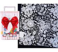Juego de manta de franela para colorear con marcadores acrílicos de 24 colores, base negra, manta de dibujo de líneas de mariposa floral, funda de plástico portátil, juego de dibujo artístico para