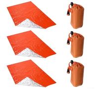 Juego de manta de supervivencia de primeros auxilios con aislamiento al aire libre, saco de dormir que refleja el 90 % del calor corporal, impermeable, ligero, paquete de tres 210 x 130 cm, color