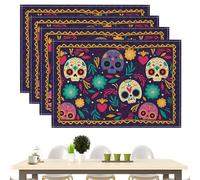 Juego de manteles Individuales de Halloween de 4, Juego de manteles Individuales de Halloween - Manteles Individuales de Cocina Manteles Individuales de Temporada con Calavera de - 4