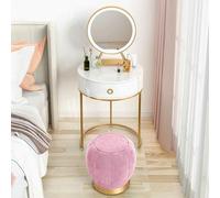Juego de maquillaje compacto con espejo y luz LED, elegante tocador con taburete, cómoda que ahorra espacio para dormitorios de niñas y mujeres, perfecto para espacios pequeños