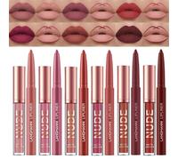 Juego de maquillaje de lápices labiales de 12 piezas, 6 líquidos mate + 6 delineadores, kit de brillo de labios resistente al agua de larga duración