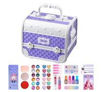 Juego de maquillaje de princesas - Juego de maquillaje lavable para juegos de rol, de maquillaje con asa de transporte púrpura, juego de belleza interactivo para niñas, ideal para actuaciones