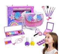 Juego de maquillaje para niñas, maquillaje soluble en agua con estuche de almacenamiento, juego de lápiz labial y sombra de ojos para niños, para nietas, hermanas, compañeros de clase, niños en edad