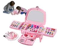 Juego de maquillaje para niños, cosméticos para niñas, fórmula lavable real, natural, regalo de viaje de juego de simulación, 46 x 36 x 28 cm, 1250 kg, rosa, 1 juego