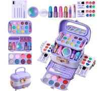 Juego de maquillaje para niños, juguete lavable para niñas pequeñas, Princess Toys Real Set de cosméticos - Pretend Play 57X Set de cosméticos para niños, y lavable, para juegos de cumpleaños