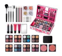 Juego de maquillaje para principiantes, kit completo de maquillaje para principiantes con estuche de tren, juego de brochas de rubor y resaltador de sombra de ojos con caja de maquillaje para mujeres